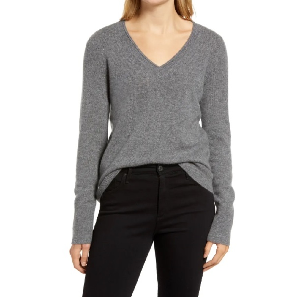 Halogen V-Neck Cashmere Sweater Dark Grey XS NWOT